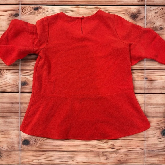 Madewell Red Short Sleeve Textured Peplum Blouse | XS - Picture 2 of 5